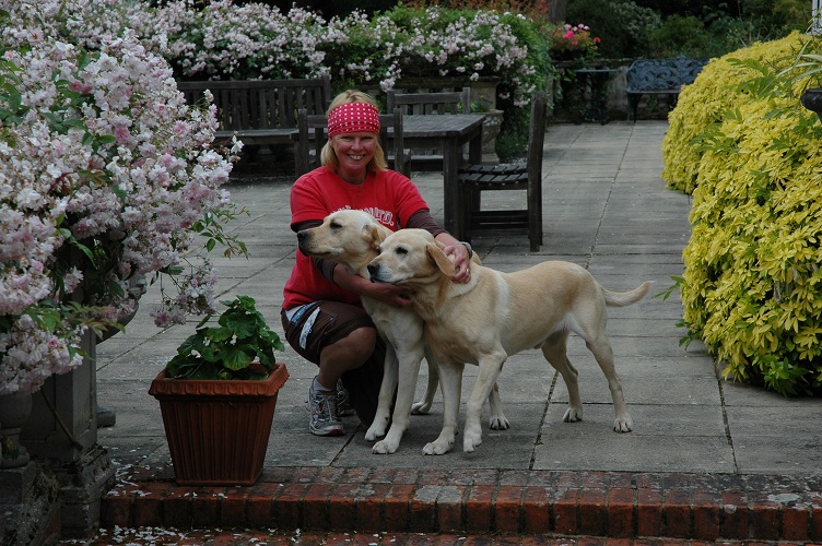 Jenny Kirwan (me) with Jester and Indi on the back terrace at Haughurst House, Hampshire, England. Jenny Kirwan (me) with Jester and Indi on the back terrace at Haughurst House, Hampshire, England.