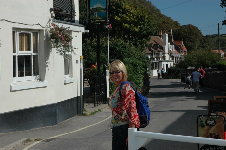 Jenny Kirwan (me!) arriving at West Lulworth in perfect weather conditions. Jenny Kirwan (me!) arriving at West Lulworth in perfect weather conditions